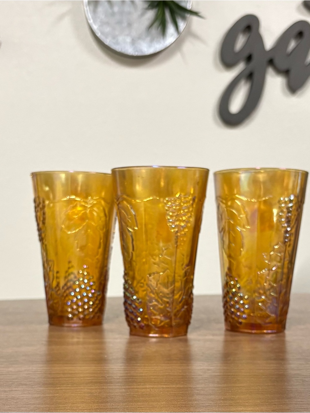 Vintage Indiana Glass Harvest Grape Marigold Carnival Glass Iced Tea Tumblers